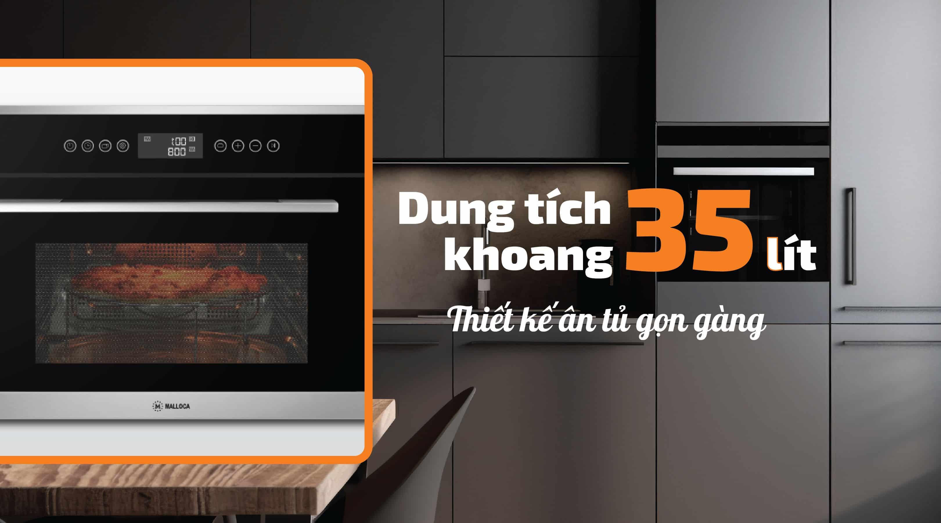 Dung tích Lò vi sóng Malloca MW35-IX03 (Kính đen)